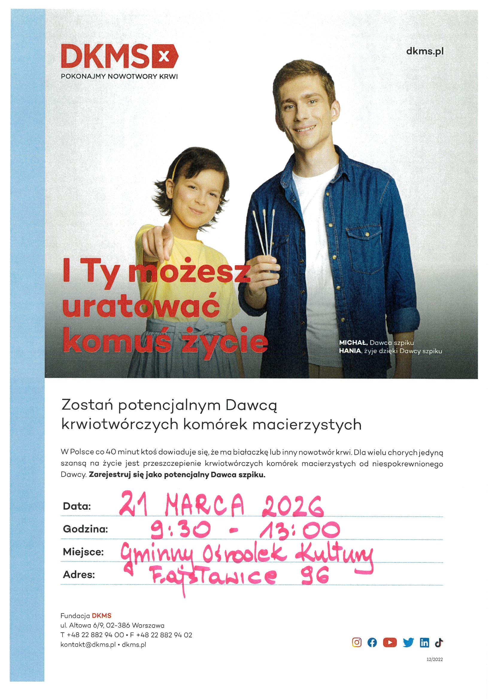 plakat Fundacja DKMS I TY możesz uratować komuś życie